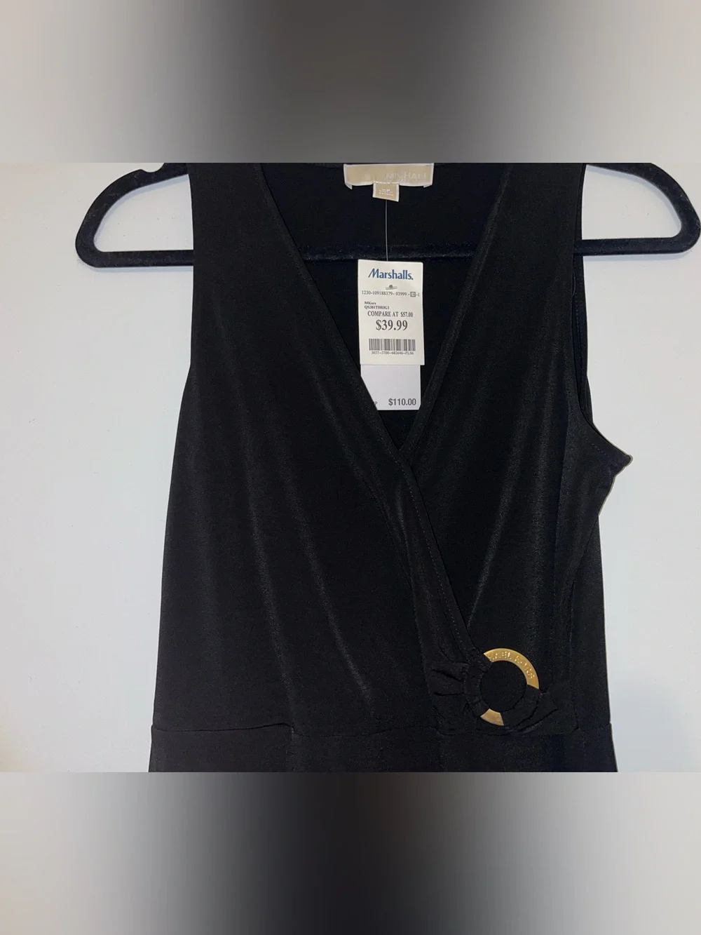 Michael Kors Black Sleeveless Dress V Neck With Gold Ring Decal NWT